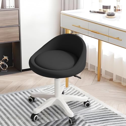 Image of Rolling Stool - Ergonomic Swivel Seat, Adjustable Height, Ultra-Quiet Wheels, Padded PU Leather Cushion, for Salon, Office, Massage & Medical Use Black sap1