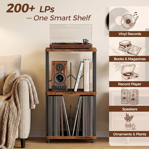 Portin Record Player Stand with Vinyl Storage 3-Tier Turntable Stand Shelf - image 4