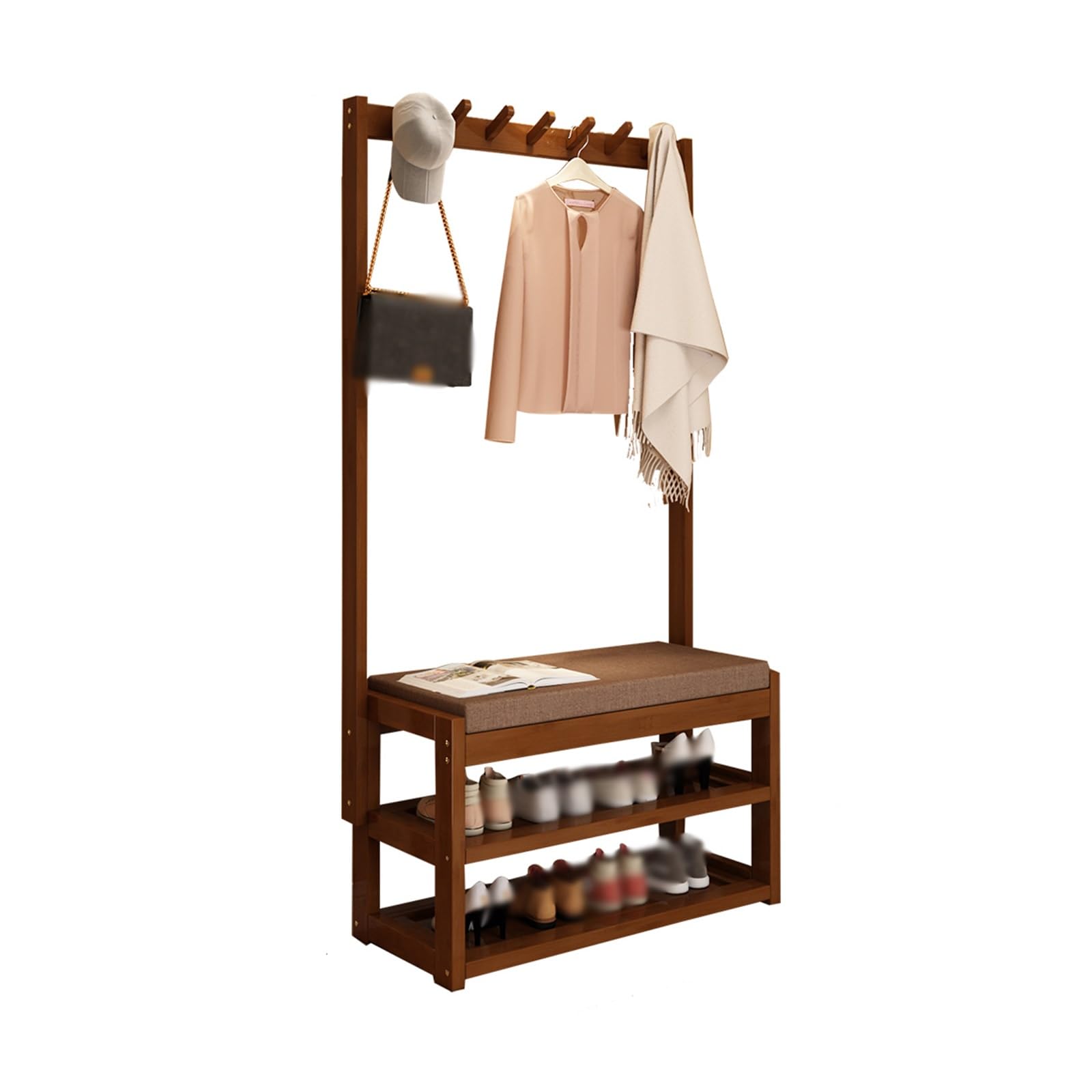 FGXHHS Multi-Purpose Hall Tree with Bench & Shoe Sto, Freestanding Coat Rack for Entryway/Office/Bedroom, Space-Saving Hanr (31.5"x11.4"x66.1") - Functal nizer