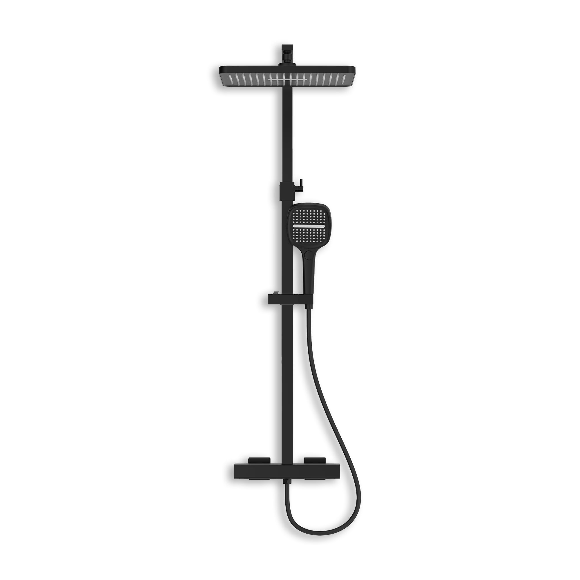 Complete Shower Set with Mixer, Rainfall Shower Head, Handheld Shower Head with Hose, Adjustable Shower Rail, Square Rain Shower Head & Riser Rail Kit for Bathroom (Ocean Matte Black)