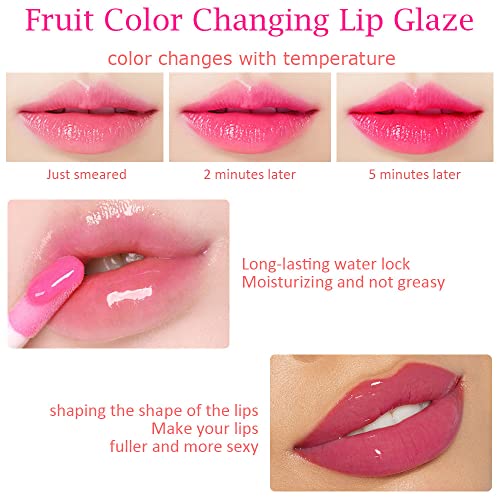 6 Pcs Fruity Color Changing Lip Gloss Lipstick, Pink Magic Mood Lip Oil Tinted , High-Shine Clear Temperature Color Change Lip Stain Lip Balm, Longlasting Lips Will Not Dry Out,Brillo Para Los Labios #TOP4