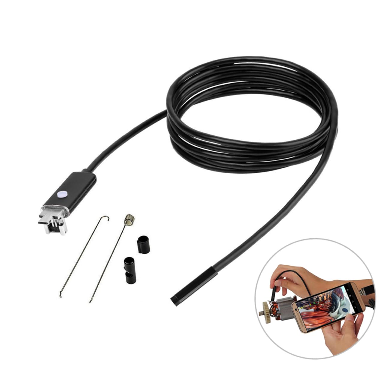 2m 5.5mm Waterproof Inspection Camera for Smart Phone and Pc | IP67 Rating, 1/9 Cmos Sensor, PVC Cable, Black Finish, Video Recording Support