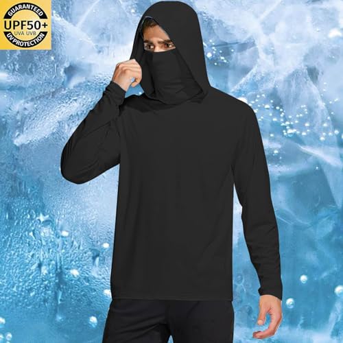 Sun Shirts for Men Hooded, Long Sleeve UPF 50+ Fishing Shirt Hoodie with Face Mask Rash Guards Cooling Hoodies2