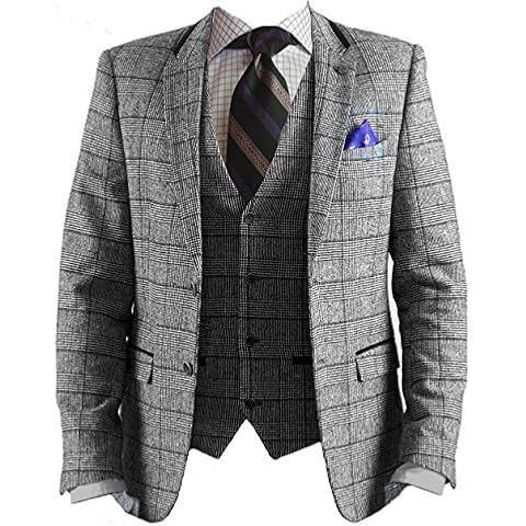 Marc Darcy Mens 2 Piece Checked Blazer & Waistcoat Set - Kirk Grey (UK 44-112cm) Cover