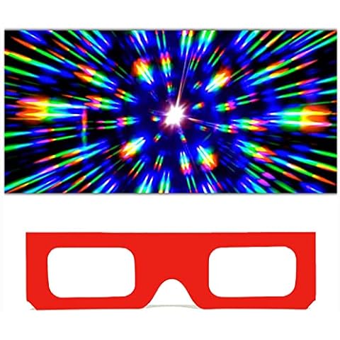 HuPop 25Pcs Paper Cardboard Diffraction Glasses - 3D Fireworks Diffraction Glasses Starbursts Effect Rave Glasses Eyewear for Halloween Christmas Light Show Party, School Light Science (Red Frame) Cover