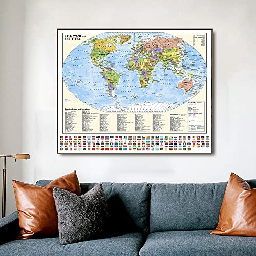 NLLeZ 1pc 90x90cm Die Weltkarte mit Nationalflaggen Nicht gewebte Leinwand Malerei Wandkunst Poster Wohnzimmer Home Decoration School Supplies Cover