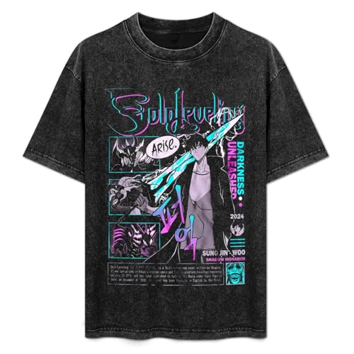 Solo Music Leveling Man's Soft Cotton Short Sleeved T Shirts Round Neck Casual Comfort Cool Tee Medium