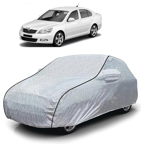 Image of Sulfar 100% Waterproof Car Body Cover Compatible with Mirror for Skoda Laura (Triple Stitched, Full Bottom Elastic, Magic Silver with Black Piping)