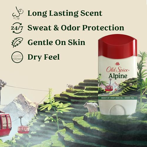 Image of Old Spice Antiperspirant & Deodorant for Men, 24 /7 Sweat & Odor Protection,24 /7 Freshness with Long Lasting Scent, Gentle on Skin, Dry Feel, Alpine with Hemp Oil Scent, 2.6 Ounce (Pack of 12)