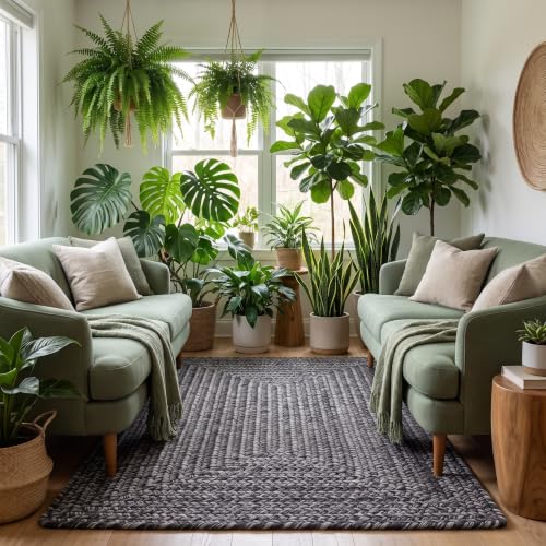 Farmhouse Braided Rug Indoor Outdoor Rectangle 5' x 7' Charcoal Gray
