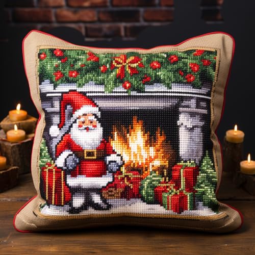 Christmas Fireplace Latch Hook Kits Pillow Cover DIY Rug Crochet