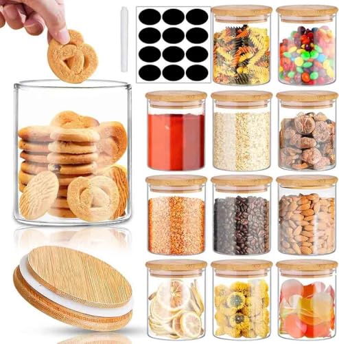 12pcs 200ml 7oz Glass Spice Jars Bottles with Sealing Cover Lids BEONE Empty Circle Spice Containers Spice Labels Marker Pen 65x80mm (Model 8)