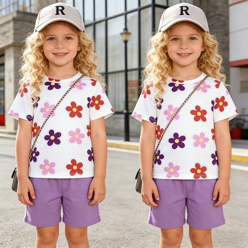 Image of OLMRJKD Kid Toddler Girl Clothes Summer Short Sleeve Figure Graphic Tee Shirt + Shorts Summer Outfits Set