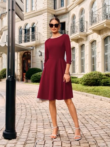 Image of GRACE KARIN Work Dresses for Women 2025 3 /4 Sleeve Fit and Flare Business Midi Dress Classy Office Dresses with Pockets