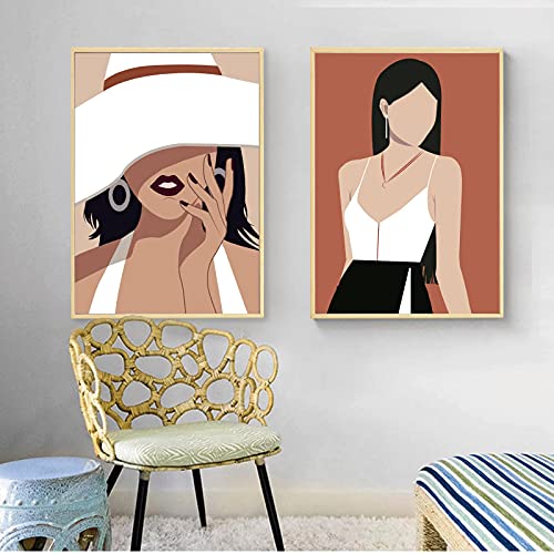 Peinture abstraite mode vintage fille nordique art mural toile