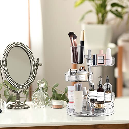 360 Rotating Makeup Organizer, Diy Adjustable Makeup Organizer For Vanity, Large Capacity Cosmetics Organizer Beauty Organizer, Cosmetic Storage Display Case With Trays For Bedroom Dresser (Clear ) #TOP1