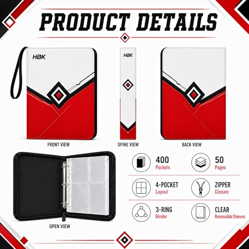 HBK 400 Pocket Trading Card Binder, 4 Pocket Zipper Binder for TCG Cards - image 2