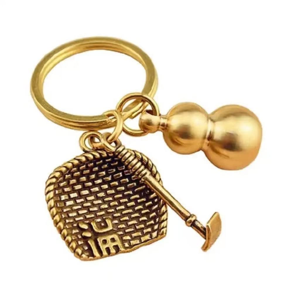 YEHJDSMD Keychains Brass Calabash Key Chain dustpan keychain Good Luck Fu Lu lai Cai Pendant Copper Gourd Copper Hoe Copper Dustpan Key Rings for Good Luck Fortune Longevity Wealth Success,