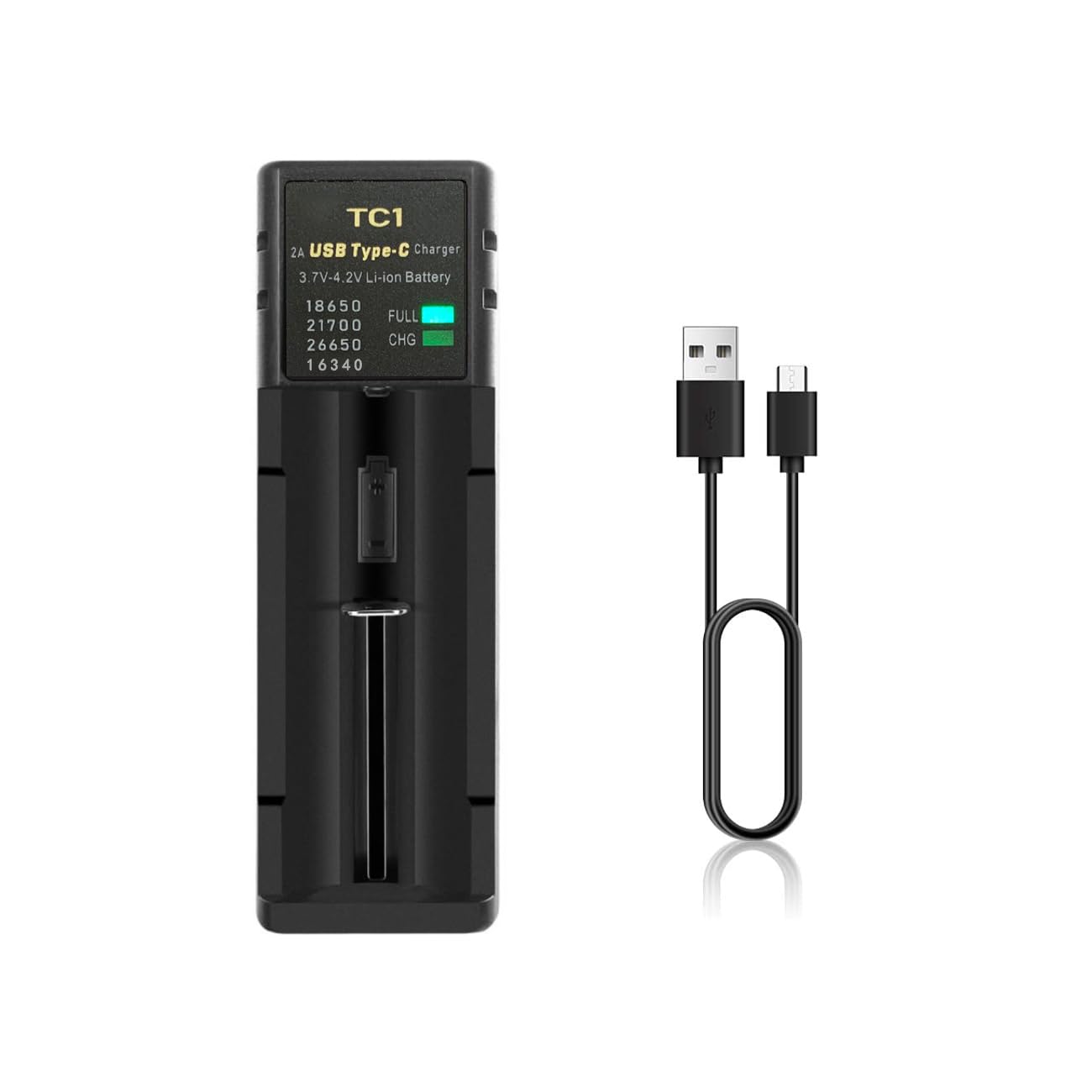 Photo 1 of 18650 Battery Charger, Single-Slot Universal 3.7V Battery Charger for 18650 21700 26650 14500 16340 Li-ion Rechargeable Batteries
