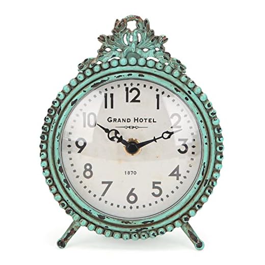 NIKKY HOME Antique Table Clock Silent Non-Ticking, Small Shelf Desk Top Clock Battery Operated Rustic Distressed Design, Shabby Chic Home Decor for Fireplace Mantel, Desktop, Countertop- Green