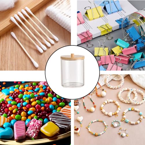 3Pcs Cotton Pad Holder,Cotton Wool Bud/Swab/Ball Holder,with Bamboo Lid,Bathroom Qtip Dispenser Jars Canisters Holders for Vanity Cotton Ball Qtips Makeup Storage Organiser Cosmetic Storage Box - Image 4