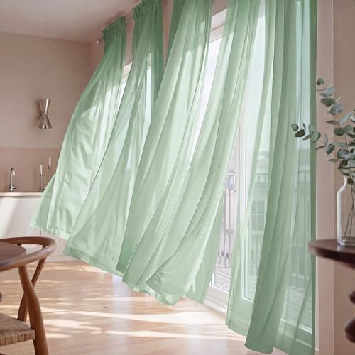 Image of NICETOWN Sage Green Sheer Curtains for Living Room, W42xL96, 2 Panels | Rod Pocket Lightweight Drapes Voile Sheer Air & Breathable Elegant Modern Window Treatments for Bedroom