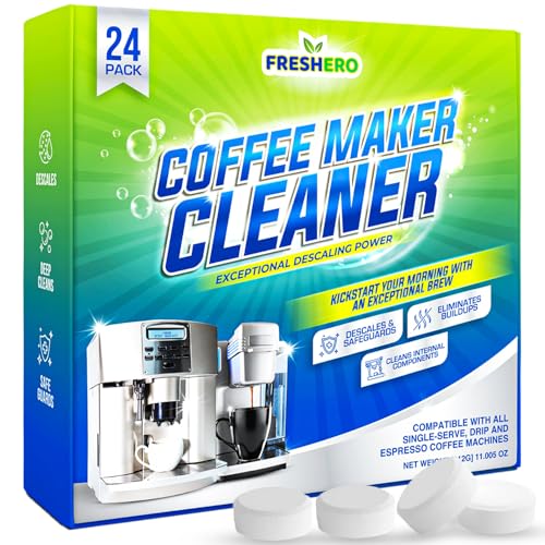 Coffee Maker Cleaner & Descaler Tablets - 24 Pack, Descaling and Cleaning Tablets for Coffee Pot & Machines-Compatible with Breville, Nespresso, Delonghi, Keurig, Philips, Ninja, and espresso machine