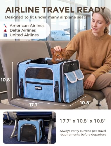 Soft Sided Pet Carrier, Travel Friendly, Small to Medium Cats 15 lbs | Seatbelt Buckles, Luggage Sleeve, Foldable Ventilated, Delta United American Airlines In-Cabin Under Seat Dog Crate Carry Bag - Image 2