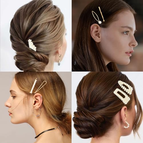 13 Piezas Pinzas de Pelo Minimalistas con Perlas y Metal Dorado miniatura 6