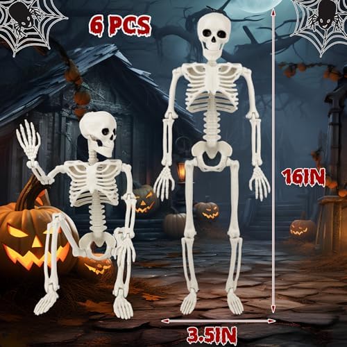 51lBqjAK+8L._AC_ 【6 Pack Halloween Skeleton Decorations Outdoor】16 Inch Full Body Skeleton with Movable Movable Joints, Scary Halloween Props for Yard, Garden, Lawn, Haunted House, Cemetery Decor