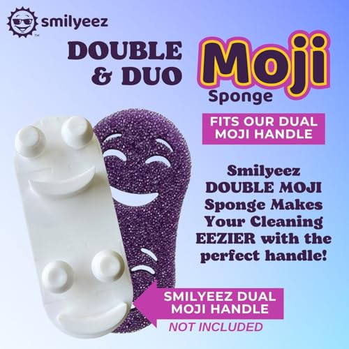 Image of Smilyeez Double-Size Scrub Moji Sponge 2-Pack - Dual Smiling Faces, Temperature-Responsive Scrubber - Scratch-Free, Odor & Stain Resistant - Yellow