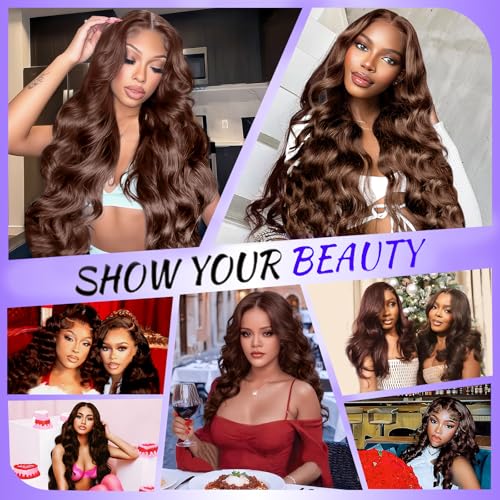 A8 Chocolate Brown Human Hair Wig 200 Density 13X6 Body Wave Lace Front Wigs Human Hair HD Frontal Wigs Pre Plucked Glueless Brown Lace Front Wig for Women 26 Inch - Image 7
