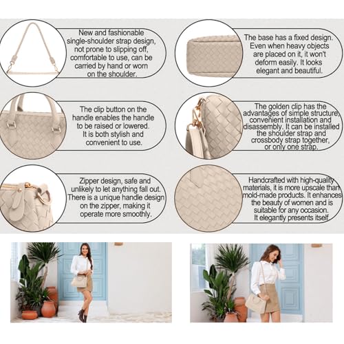 Bolso Tote tejido para mujer de cuero vegano beige miniatura 5