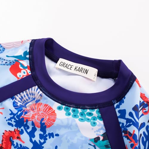 Image of GRACE KARIN Girls Long Sleeve Swimsuit Two Piece Rashguard Floral Swimwear 6-14Y