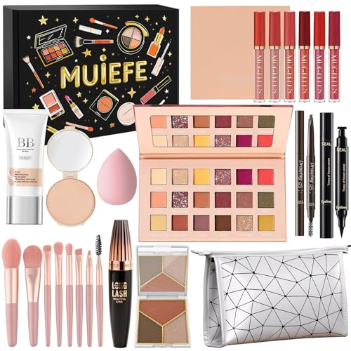 Makeup Set for Women, All in one Makeup Starter Kit with Storage Bag & Gift Box, Travel Full Make Up Set for Teenage Girls with BB Cream Eyebrow Pencil Eyeliner Mascara Eyeshadow Palette Lip Gloss