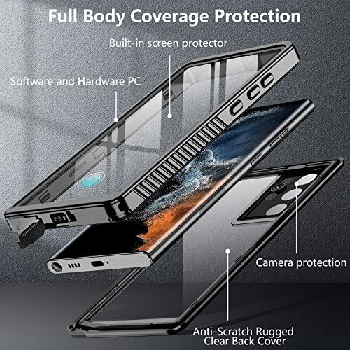 Image of Thermoplastic Polyurethane For Samsung Galaxy S22 Ultra Case Waterproof|Built In Screen Protector 360 Full Body Heavy Duty Shockproof Ip68 Waterproof Galaxy S22 Ultra Case 6.8 Inch Black