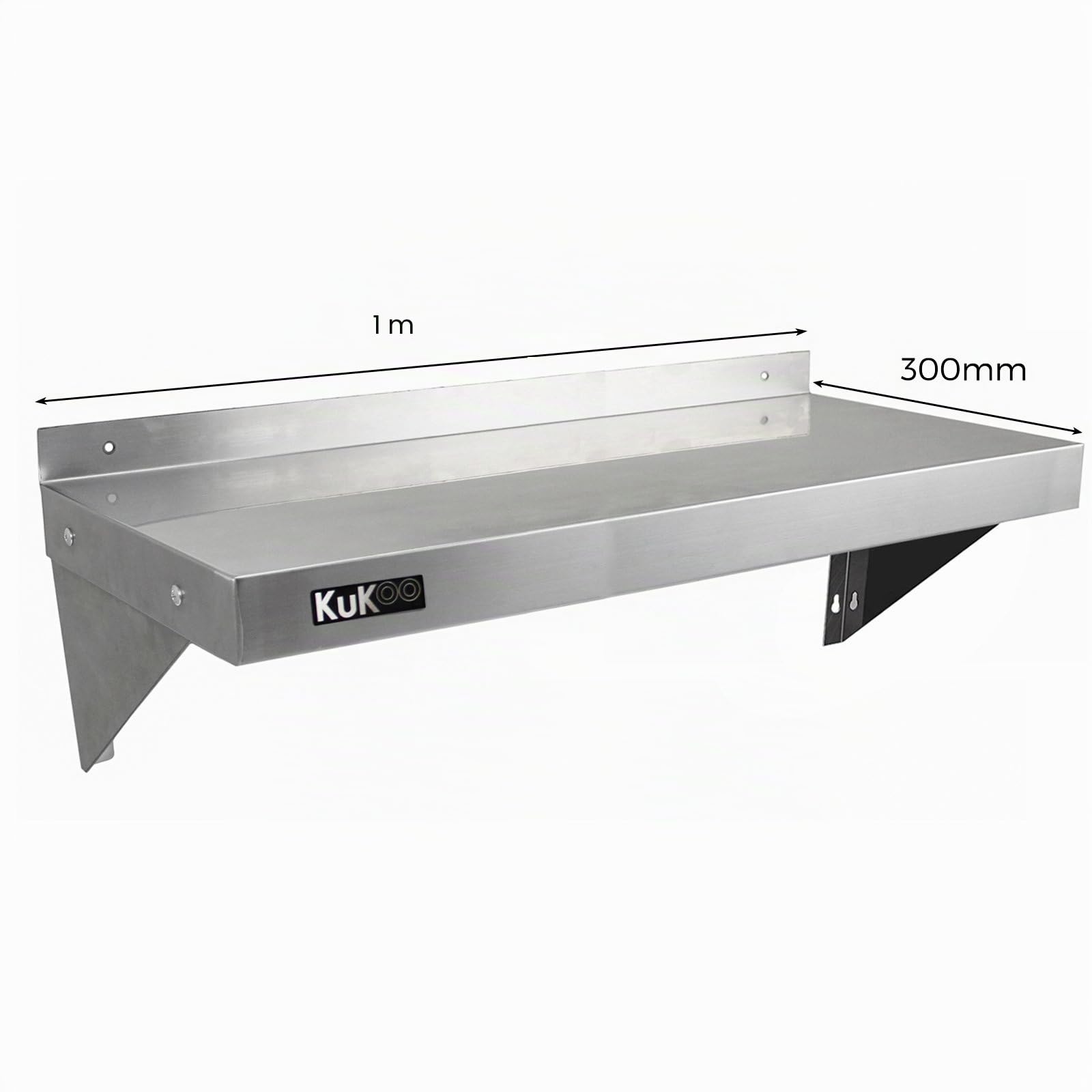 KuKoo - Estantería de Pared de Acero Inoxidable para Cocina, Resistente a la corrosión y Libre de Microfibra, 1000 mm x 300 mm