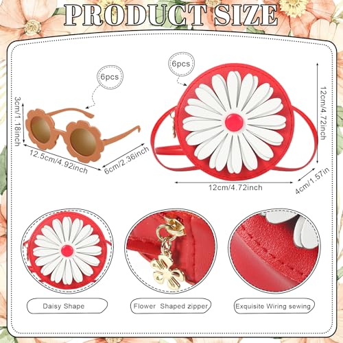 Paterr 12 Pcs Round Flower Sunglasses for Girls Accessories Daisy Flower Shaped Glasses Purse Set Fashion Crossbody Bag Fashion Sunglasses Outdoor Beach Gift2