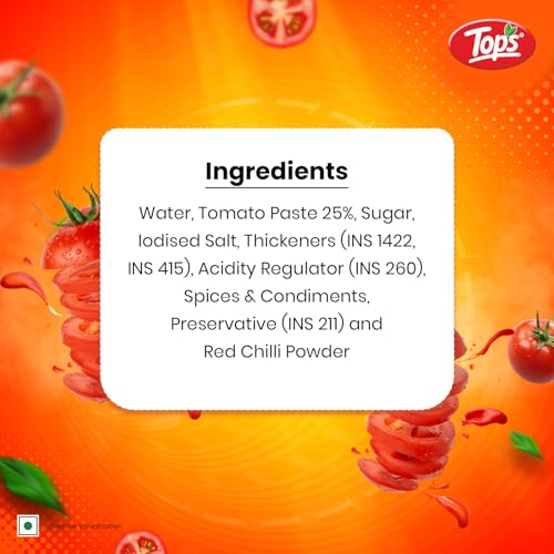 Image of TOPS Tomato Ketchup No Onion No Garlic- 500 gm Glass Bottle|Made with the Goodness of Juicy Hand-Picked Tomatoes | No Added Colour & Flavour. (Pack of 2)
