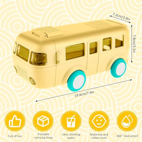 Image of Zollyss Kids Water Bottle for 2-5 Years - Fun Cartoon Bus Design Water Bottle with Straw, 500ml Capacity, Leak-Proof, One-Button Press Lock, Easy Carry (Yellow)