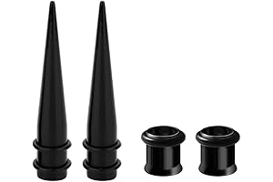 9MM Ear Gauge Stretching Kit, 2 Black Acrylic Tapers + 2 Surgical Steel Tunnels