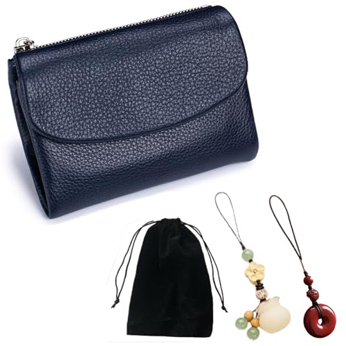 Relevantk Unisex Pebble Leather Wallet,Joyfullygo Genuine Leather Small Wallet for Women,Ivory Depression (Dark Blue)