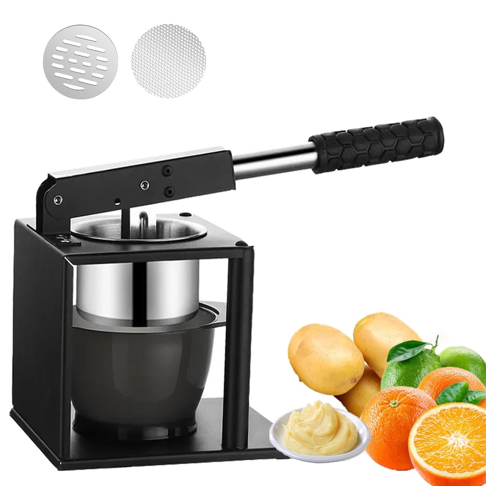 Exrp Potato Ricer Masher with 2 Interchangeable Discs Hand Food Press for Mashed Potatoes, Avocados Puree or Fruit Juicer Squeezer for Citrus Pomegranate Lemon Orange Lime