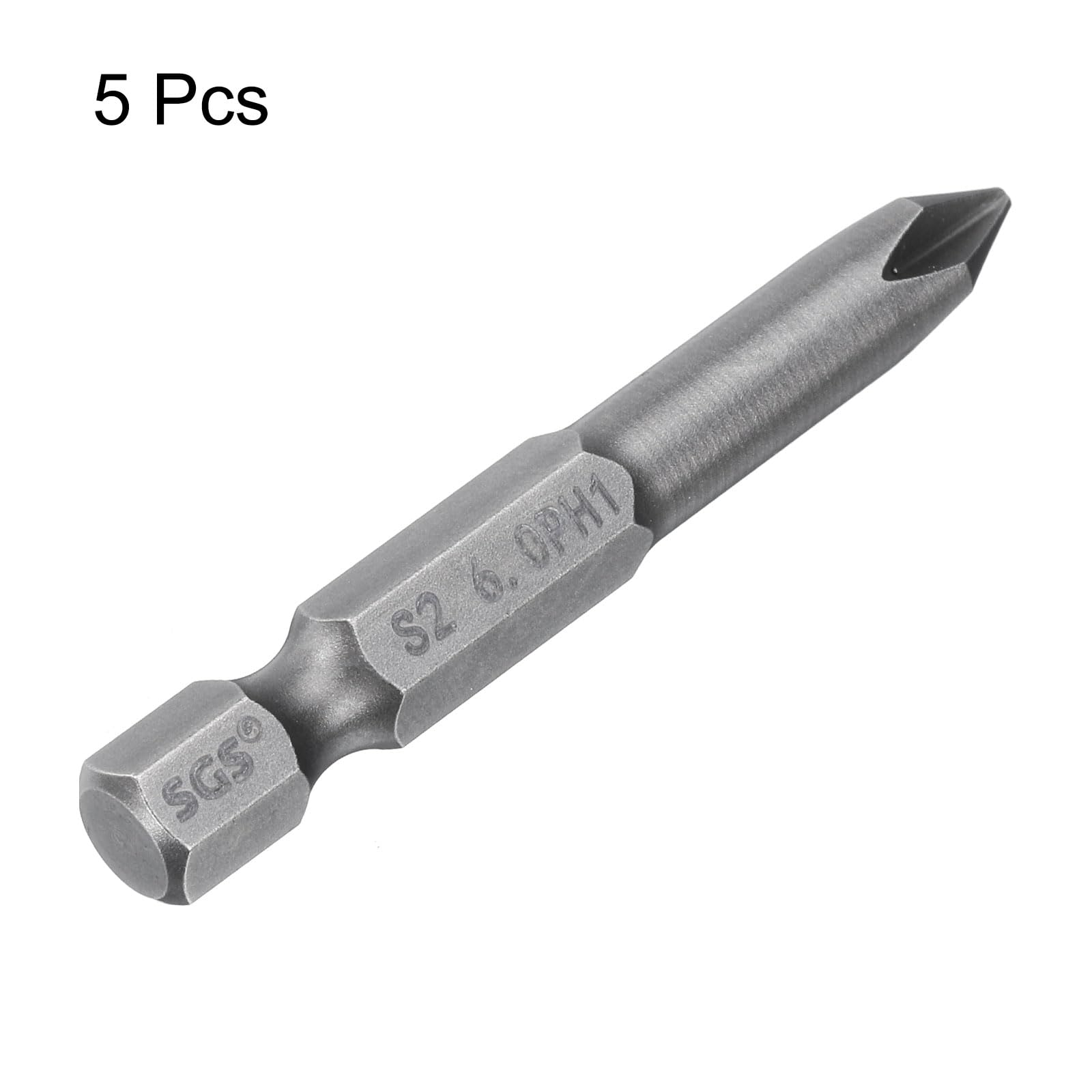 HARFINGTON 5 puntas de destornillador Phillips #1 PH1 de 1/4 pulgadas de vástago hexagonal de 2 pulgadas de largo magnético S2 de acero de grado industrial, brocas eléctricas de cabeza cruzada de
