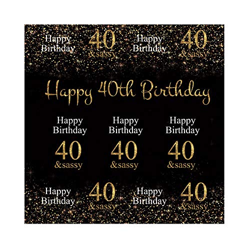 Cassisy 2,5x2,5m Vinilo Fondo de Fotografia Feliz 40 cumpleaños Tema Dorado Brillo Sequinas Muro Negro Telón de Fondo Photo Booth Infantil Party Niños Photo Studio Props