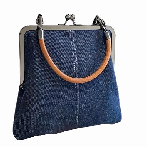 Bolsa tiracolo jeans para mulheres, mini bolsa jeans azul Kiss Lock bolsas e acessórios para bolsas, Azul
