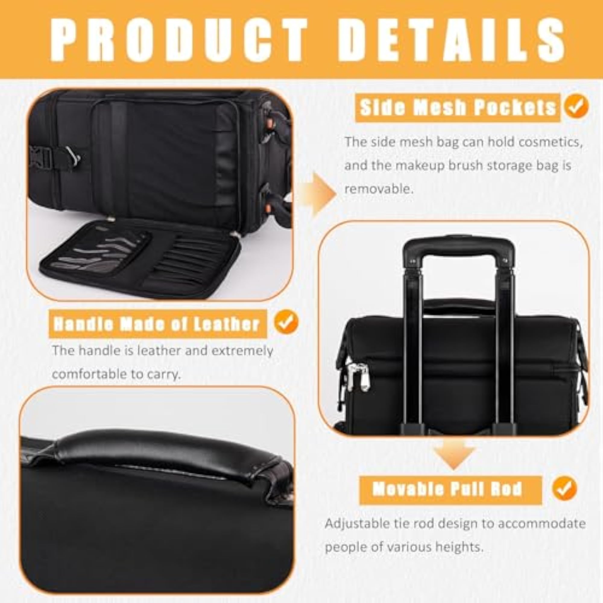 Rolling Makeup Case with 2 Trays, Large Capacity