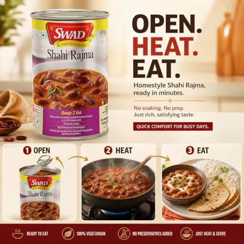 Image of SWAD Ready to Eat Shahi Rajma | Traditional Punjabi Style Rajma Masala | Red Kidney Beans Cooked in Tomato & Spice Gravy | Heat & Serve Vegetarian Food | 450g