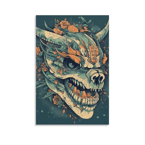 Peinture sur toile motif crâne de dragon asiatique décoration murale