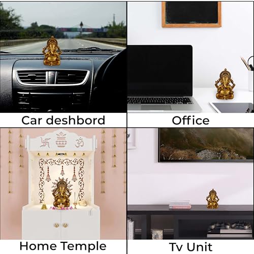 Image of 3.5 Inch Ganesha Idol Vinayaka Car Dashboard Idol Ganesha Murti Ganpati Idol for Home Decor Lord Ganesh Statue Gift for Office Desk Puja Room Figurine Decoration (Copper)